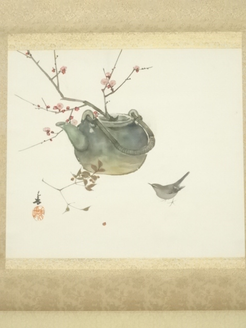 皓 人 筆 題目 【 梅 鶯 】 絹本彩色画掛軸 自題共箱 皓 人 筆 題目 【 梅 鶯 】 絹本彩色画掛軸 自題共箱 絵画
